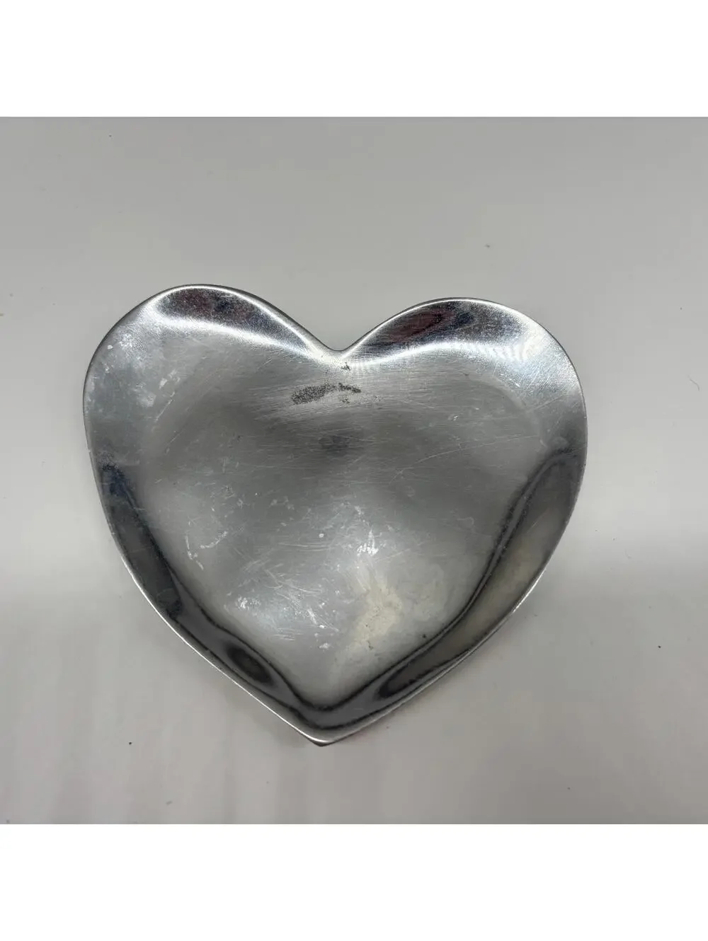 Pottery Barn Heart Trinket Tray Silver Tone Aluminum Ring Coin Dish